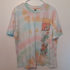 Mtv T Shirt Womens XL Tie-Dye Short Sleeve Tropical Beach Music
